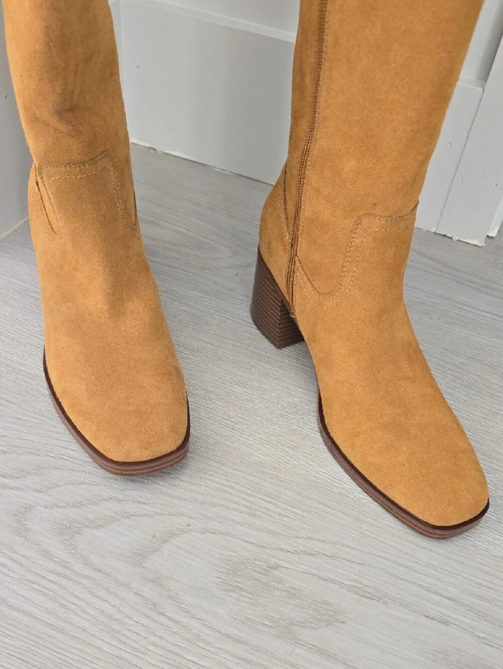 Tommy Hilfiger Tan Suede Over-the-Knee Block Heel Boots